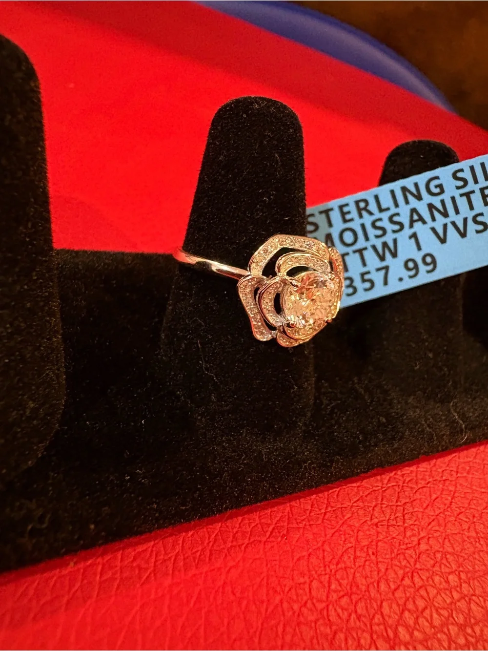 Sterling Silver Rose Cluster Ring with White Moissanite Accents